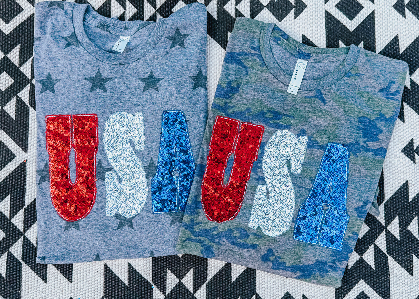 USA Sequin Appliqué Embroidered 4th of July Tee
