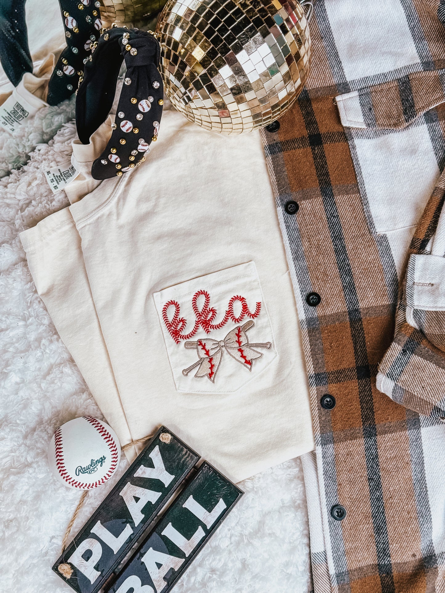 Baseball Bow monogrammed Comfort Colors Pocket Tee