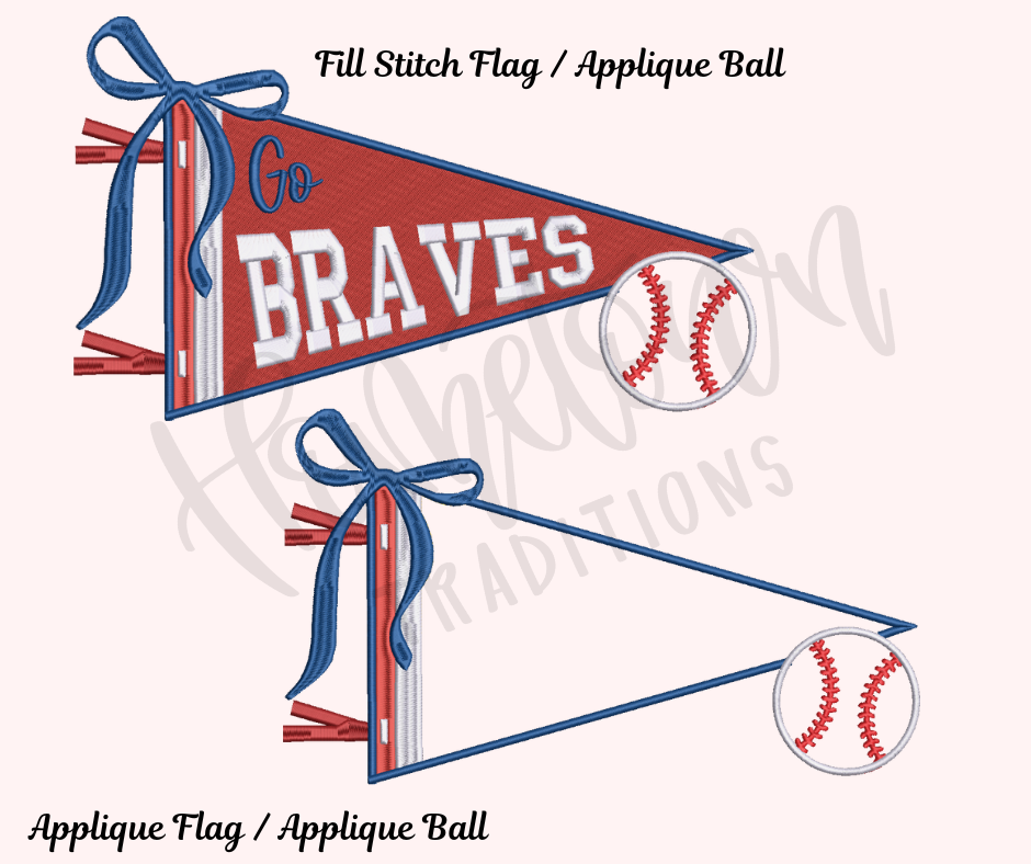 Pennant Flag Baseball Fill & Applique Embroidery Design