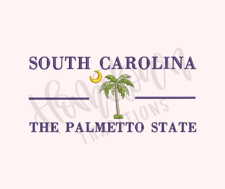 South Carolina The Palmetto State Embroidery Design