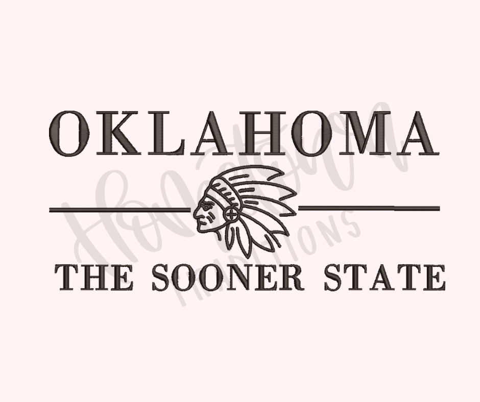 Oklahoma The Sooner State Embroidery Design