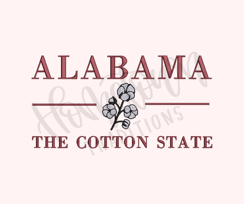 Alabama The Cotton State Embroidery Design