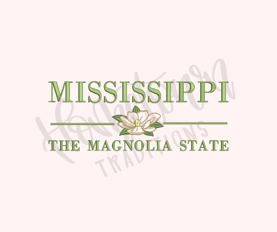Mississippi The Magnolia State Embroidery Design