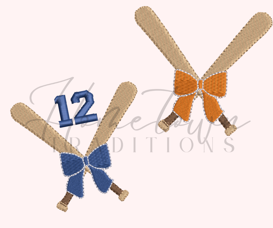 Crossed Bats & Bow Pocket Embroidery Design
