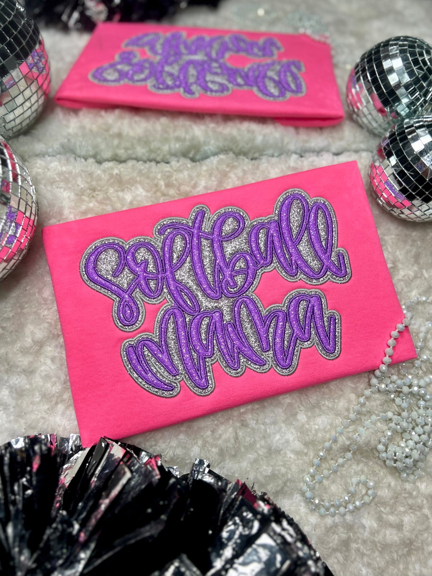Softball Double Glitter Embroidered Applique Sweatshirt / Tee (CUSTOMIZE)