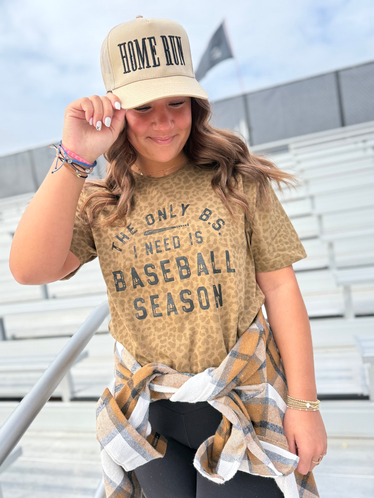 The Only BS I need Brown Leopard Baseball Graphic Tee