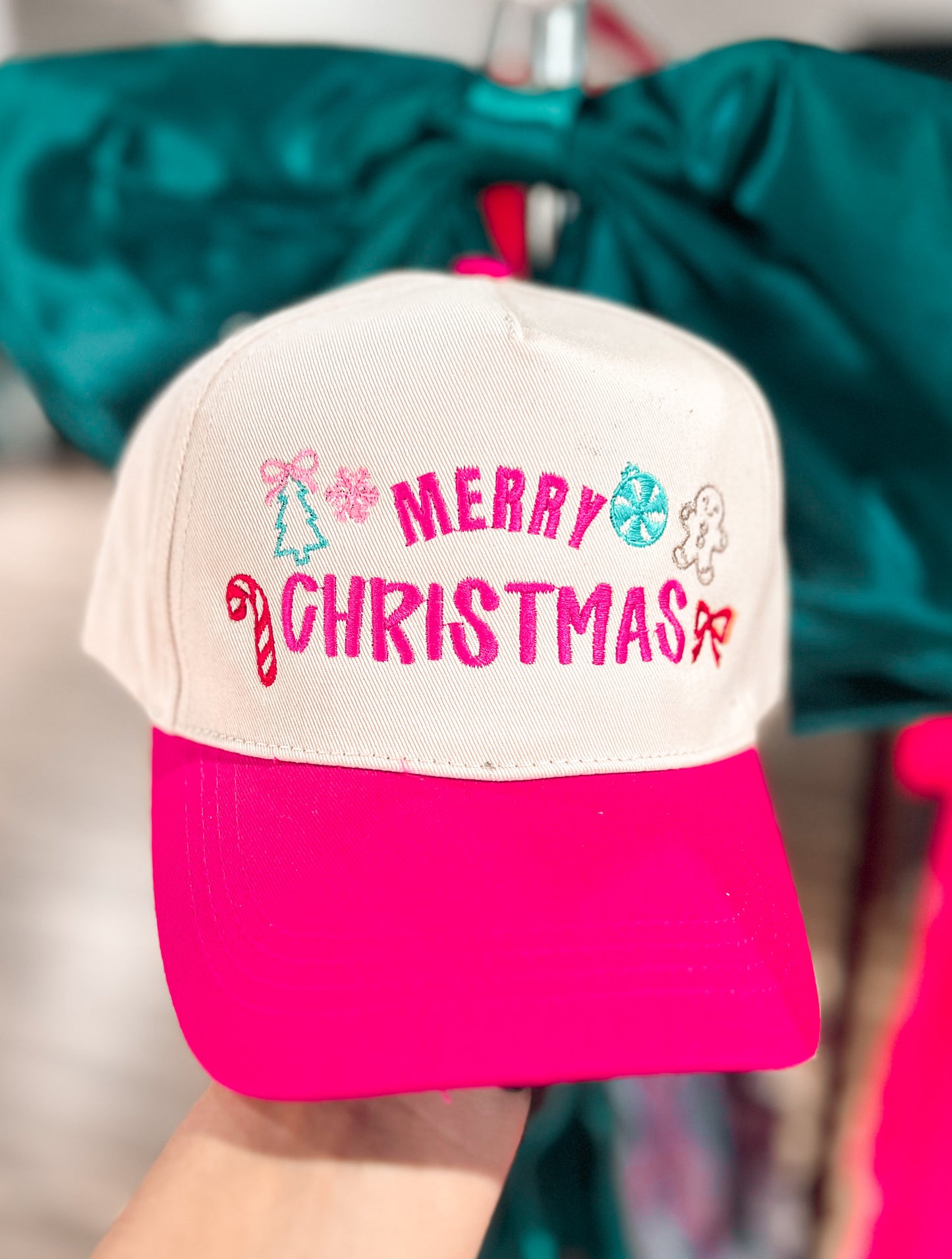 Merry Christmas Icon Trucker Hat Embroidery Design