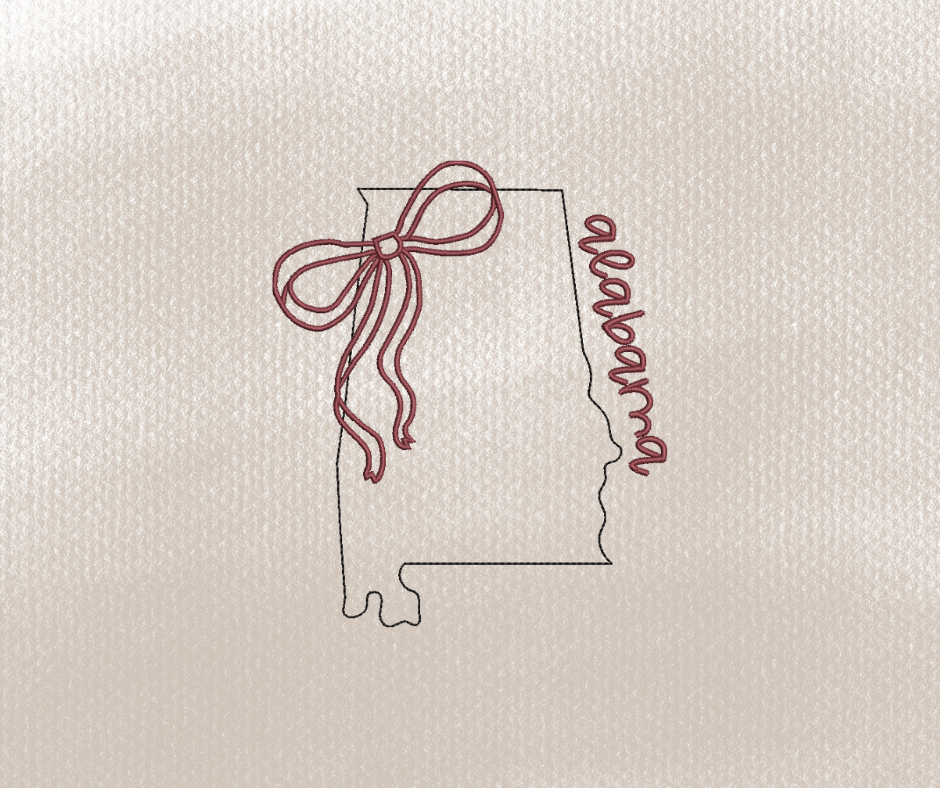 Alabama Bow Applique Embroidery Design