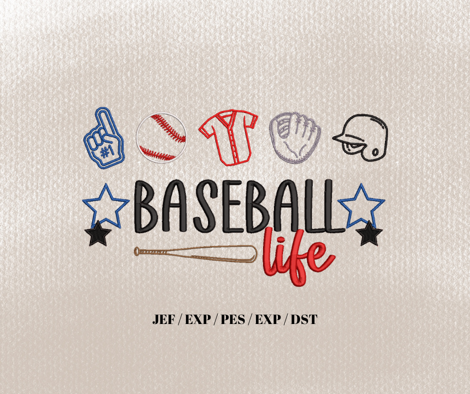Baseball Life Star Icon Embroidery Design