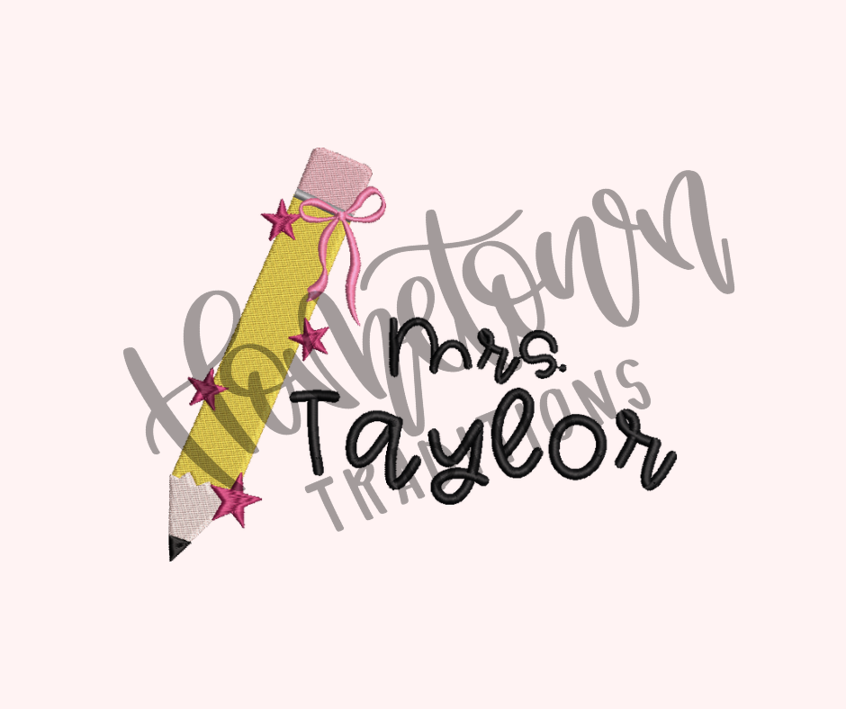 Teacher Pencil Embroidery Design