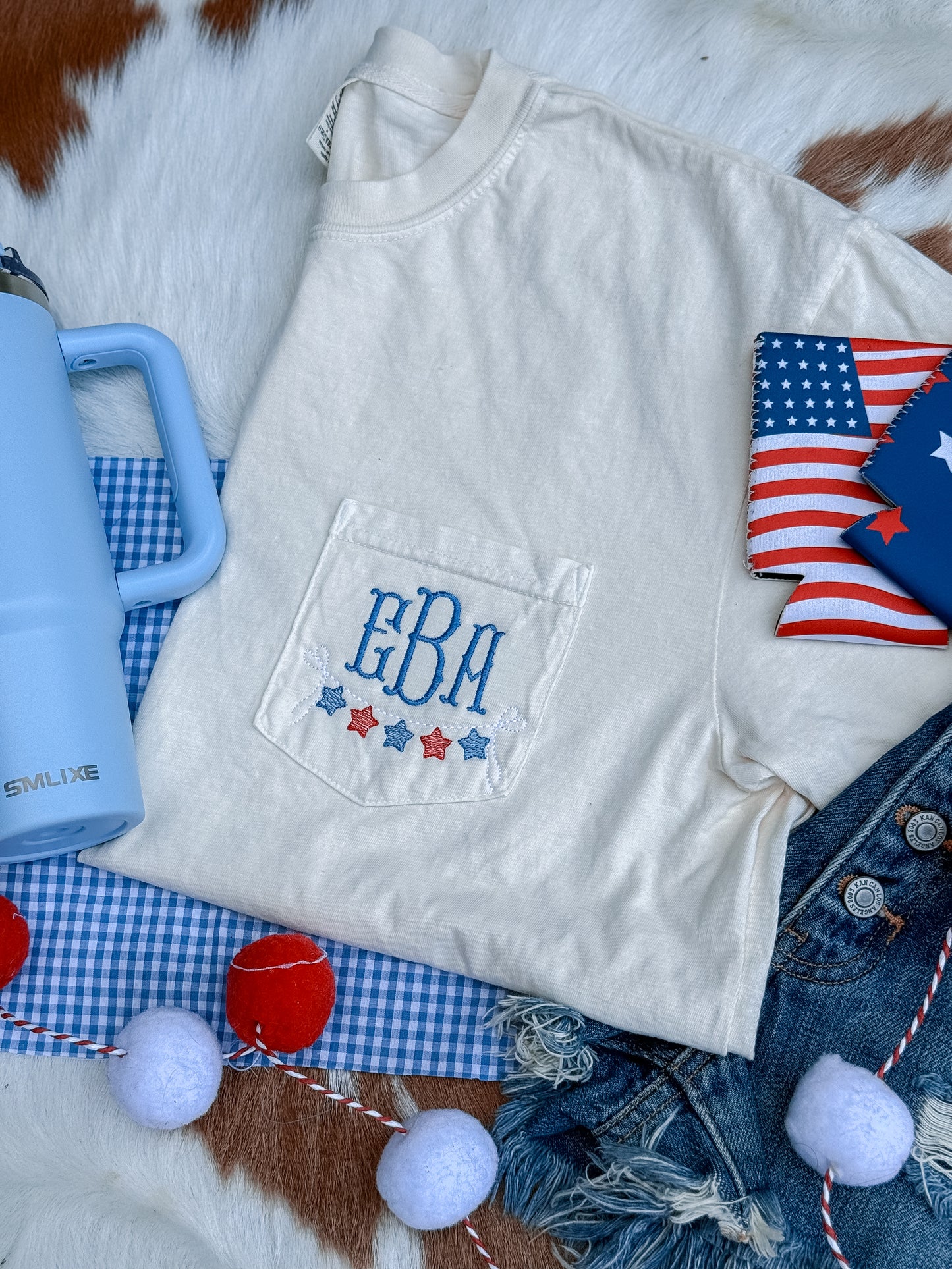 Monogrammed Sketch Star 4th of July pocket tee