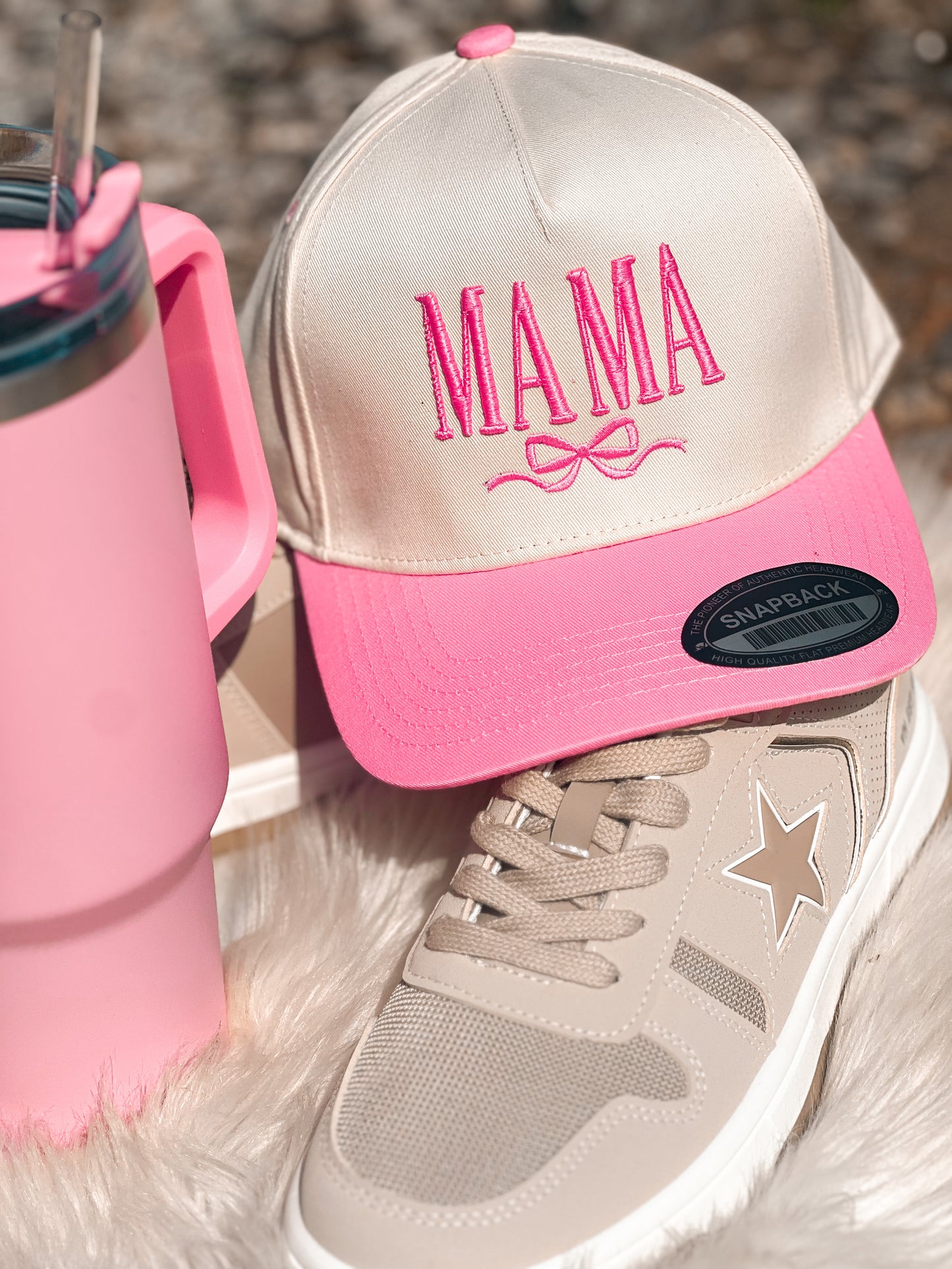 Mama Bow 3D embroidered Pink Trucker Hat