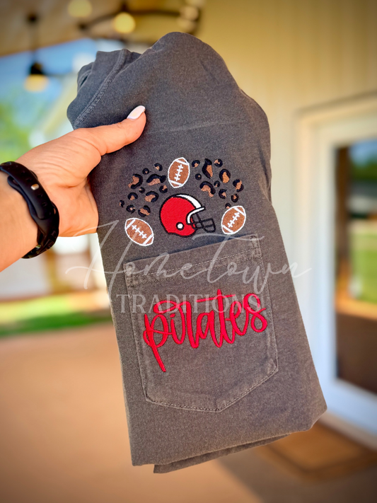 Leopard Football Pocket Comfort Colors Tee