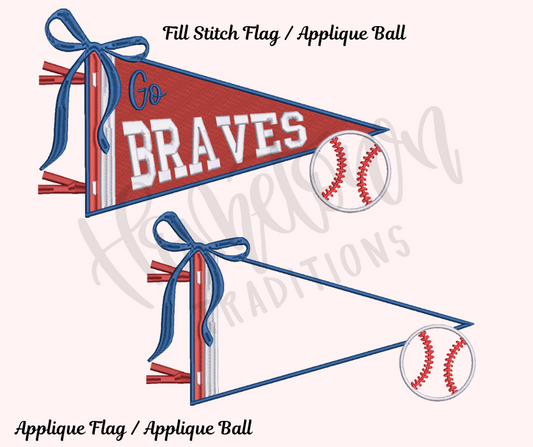 Pennant Flag Baseball Fill & Applique Embroidery Design