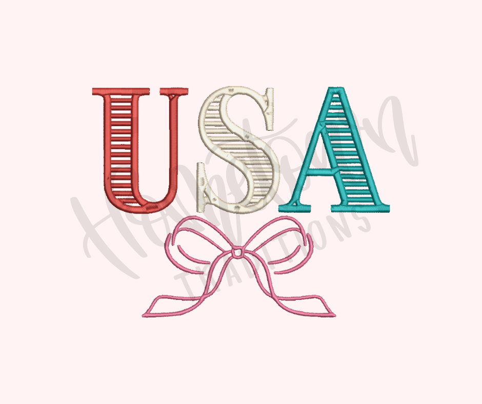 Stripe USA Bow Embroidery Design