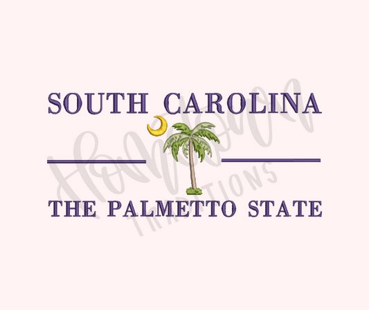 South Carolina The Palmetto State Embroidery Design