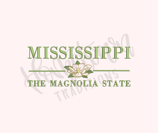 Mississippi The Magnolia State Embroidery Design