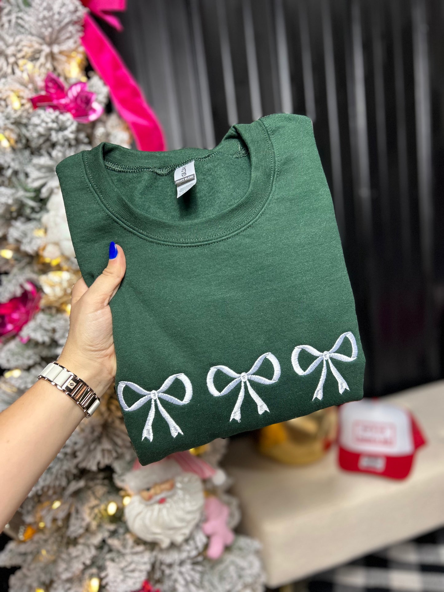 Christmas Bow Embroidered Sweatshirts