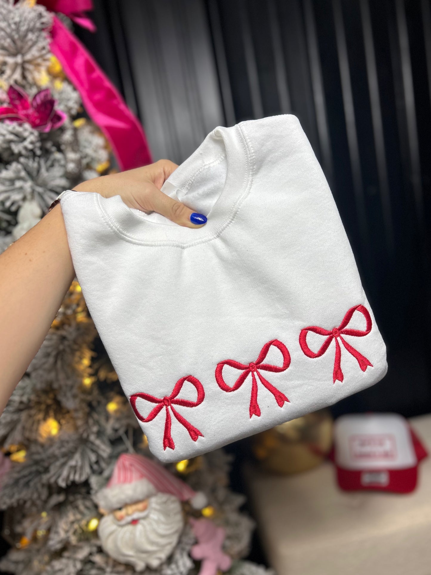 Christmas Bow Embroidered Sweatshirts